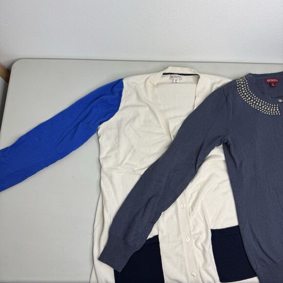 Merona Sweater Cardigans Blue & White Button Down Pearl Long Sleeve Womens Small - Picture 3 of 16